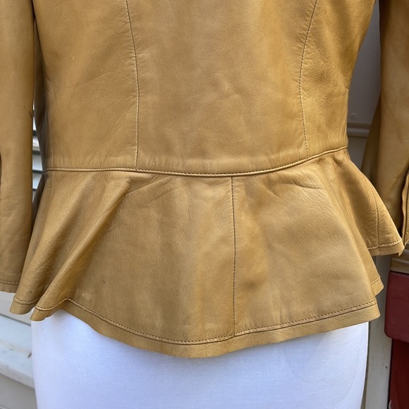 TORY BURCH Peplum Camel Leather Jacket Size 2 - Picture 8 of 14